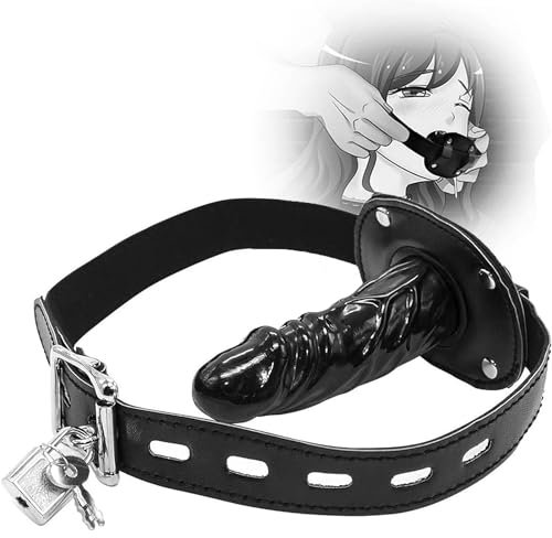 PUTISHU Gag Mouth Realistic Silicone Dildo Penis Deep Throat Trainning Mouth Gag Lockable Restraint Adjustable Leather Strap for Couples SM DBSM Kit Erotic Sex Toy
