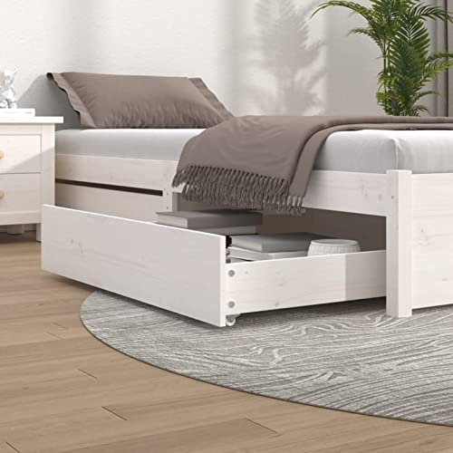 Gecheer Cassettoni da Letto 2 pz Bianchi in Legno Massello di Pino, Cassetti Sotto Il Letto