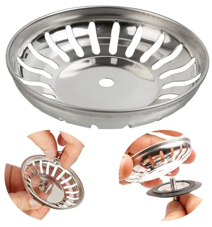Panier de Rechange pour évier, 1 PCE, Ø 82 mm Panier en Acier Inoxydable, Couleur Argent, Panier avec Ø 6 mm de perçage, 20 Fentes, PCE de Rechange pour évier, Filtre d'évacuation de l'évier