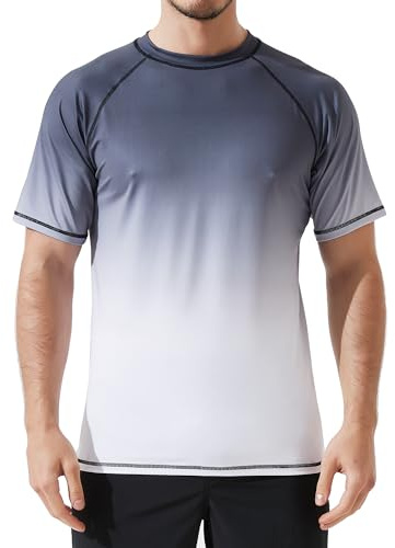 Arcweg Camiseta Hombres Mangas Cortas Rash Guard de Protección UPF 50＋Secado Rápido Deportes Acuáticos Surf Natación Verano Negro y Azul Cobalto