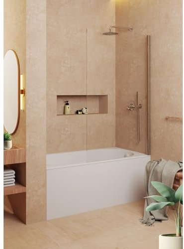 Mampara de bañera frontal panel fijo - Transparente - Cristal templado 8 mm Antical - Perfil cromo - Incluye brazo sujeción - H= 90 cm - Alto 150 cm