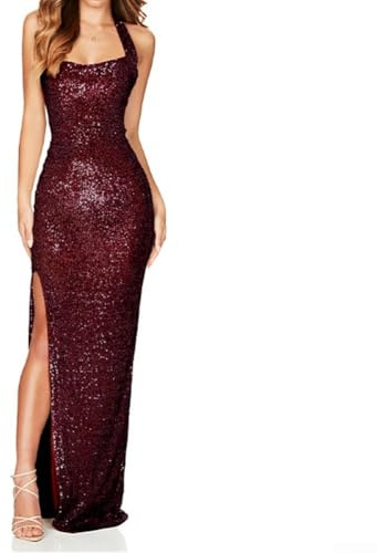 Abito da sera da donna abbagliante con un design senza maniche lusinghiero (XL Claret)