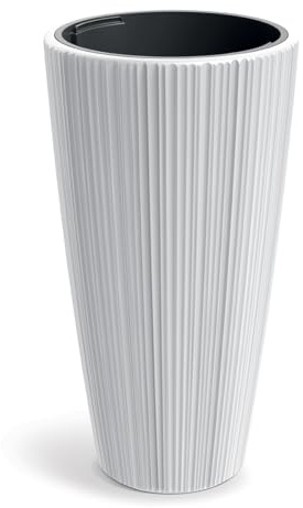 Tymar Blumentopf Gross mit Einsatz, Übertopf Hoch, Pflanzkübel, Blumenkübel aus Kunststoff_ORO (ø. 40 cm (H=73cm); Weiß)