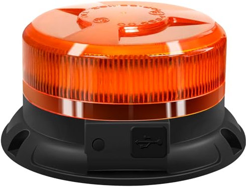 AnTom Luce LED stroboscopica lampeggiante di emergenza batteria,12V 9 Modalità con 3m Cavo Alimentazione e USB cavo di ricarica Base Magnetica Lampeggiante per veicoli Carrelli trattori golf UTV