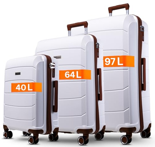 Graz Koffer SET 3 Teilig Hartschale - mit TSA Schloss, Koffer & Trolleys, Kofferset, Hartschalenkoffer, Reisekoffer mit Rollen, Kofferset 3 Teilig Hartschale, Hartschalenkoffer Set (weiß, SET)