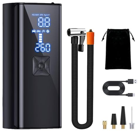 Compressore Aria Portatile Auto, Portable Electric Air Compressor 150 PSI, Portable Air Pump, Mini Compressore con Luce LED per Auto,Bici,Moto,Pallone, Nero
