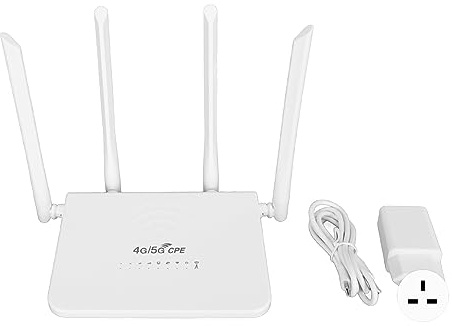 Yosoo Health Gear 4G LTE WiFi Router with SIM Card Slot 300Mbps, Wireless Mobile Hotspot, 4 External Antennas, Type-C Charging, Unlocked for Asia Bands B1/3/5/8/38/40/41, UK Plug