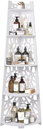 WCGTEK Shower Caddy Corner Organizer, detachable Standing Shower Caddy with 5 Tier L-shaped Shelves, Plastic Rust Resistant Bathroom Organizer for Bathroom, Livingroom, Plants Stand, 59'' Tall - White