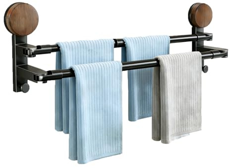 Handtuchhalter Ausziehbar Doppelt, Saugnapf Handtuchhalter Ohne Bohren mit 2 Handtuchhaken, Gäste Handtuchhalter Wandhalter, Ohne Kleben Towel Holder für Badezimmer Küche Edelstahl (50-97cm)