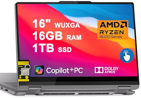 Lenovo Yoga 7 2-in-1 Laptop 16 WUXGA IPS Touch AMD 8-core Ryzen 7 8840HS (>i7-12700H) 16GB RAM 1TB SSD for Creator Designer Business Professional Win11 ICP Hub PC