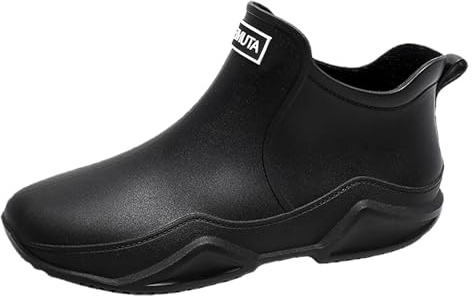 Water Shoes Wellies Couple Rain Outside Wear Versatile Thick Bottom Comfortable Non Slip Kitchen Rubber Men and Women (Black, 7.5) for Travel & Hiking