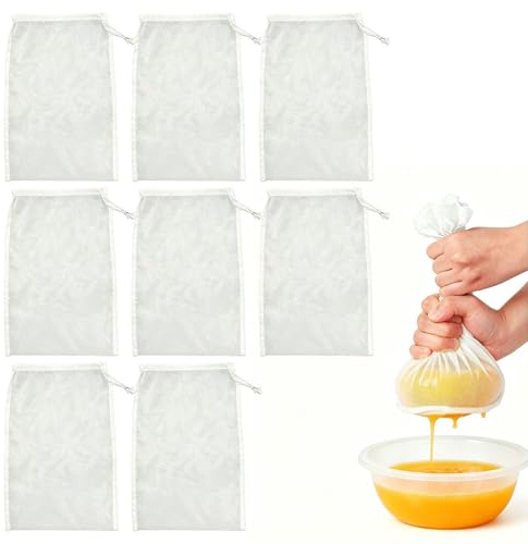 8 Sacchetti Filtranti Con Coulisse, 100 Mesh E 120 Mesh Mesh Ad Alta Densità, Garza Di Formaggio Prodotta A Freddo, Adatta Per Kefir, Latte Di Noci E Filtrazione Alimentare.
