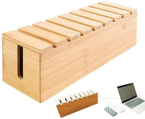 Scatola organizer per cavi, stazione di ricarica, 39 x 12,5 x 13,8 cm, con cavo di prolunga, soluzione per tenere in ordine i cavi da scrivania, scatola di copertura per ciabatta elettrica