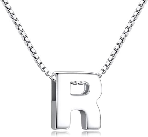 Candyfancy Collar de Mujer de Plata de Ley 925 Pequeñas Iniciales Collar con Colgante Letras A-Z para Mujer Hombre Pareja 45 cm(Letra R Collar)