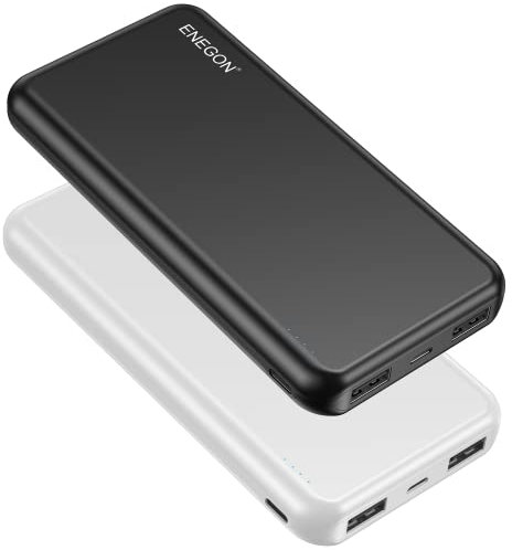ENEGON 2er-Pack Powerbank 10000mAh, Powerbank Klein mit USB-C-EIN- und Ausgang und Zwei USB-Ausgängen für Apple iPhone, iPad, Samsung Galaxy S9, Tablets und mehr (Schwarz + Weiß)