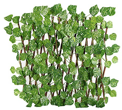 MISNODE Valla de privacidad extensible de hoja artificial, valla de celosía extensible, valla de simulación, valla de jardín, 40 cm para patio de jardín al aire