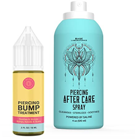 Base Labs Piercing Aftercare Kit | Keloidöl (15ml) plus Piercing-Nachpflegespray (120ml) | Piercing-Pflegeset | Entfernung von Keloidbeulen | Kochsalzlösung für Piercings | Cleanse & Soothe Piercings