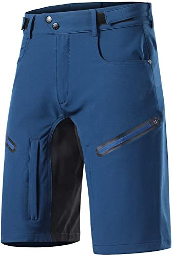 FASCINATDECO Fahrradhose Herren Kurz Schnelltrocknende Leichte Radhose Herren Kurz Radlerhose ohne Polster MTB Fahrradshorts mit 5 Reißverschlusstaschen (Dunkelblau,M)