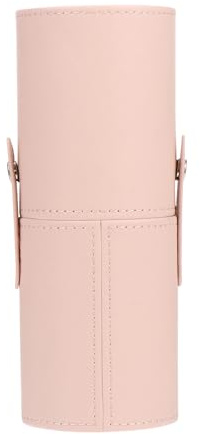 FOMIYES PU Leather Makeup Brush Holder with Lid - Portable Travel Cosmetic Brush Bucket (Apricot) | Dust-proof Standing Cylinder & Organiser Case for Women & Girls - Waterproof