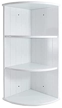 Homme Concept - White 3 Tier Bathroom Corner Shelf Wall Mounted Bathroom Storage Organiser Display Unit Wooden Cabinet Shaker Style Shelving