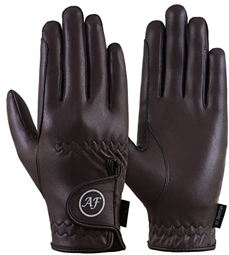 AF EQUESTRIAN Ladies Horse Riding Gloves Equestrian Sereno Synthetic Leather Gloves Brown (Small)