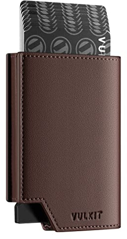 VULKIT Credit Card Holder RFID Blocking Leather Pop Up Card Wallet for Men Women with Banknote Compartment & Magnetic Closure
