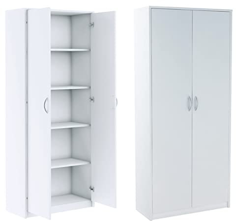 Pratico armadietto da 180 cm, con 2 ante, 4 ripiani, grande, multiuso, armadietto da ufficio, per la casa (bianco)