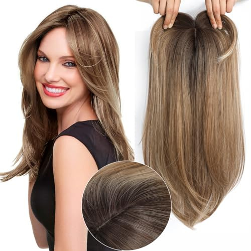 Toupet per capelli che si diradano da 45,7 cm per donne, pezzi da 16,5 x 16,5 cm, toupet per aggiungere volume extra, parrucca naturale dritta, morbidissima, sensazione come capelli veri