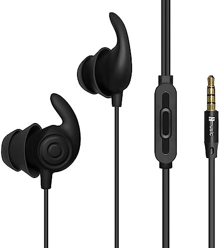 Hmusic Schlafkopfhörer, 30dB Geräuschisolierung, Komfortable Schlaf-Ohrhörer mit 3,5mm Stecker, 2g leicht, flach/dünn weiche Silikon Ohrstöpsel für Seitenschläfer, Schnarchen, Yoga, Meditation-Schwarz