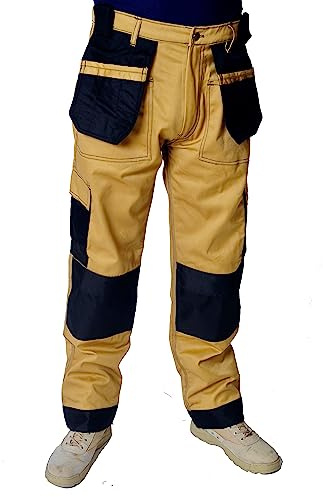 IBEX Tactical Cargo Work Pants with Multi-Pockets & Knee Pad Pockets - Durable Heavy-Duty Trousers for Tradesmen & Outdoor Activities, Beige/Khaki, 50 Waist - Short