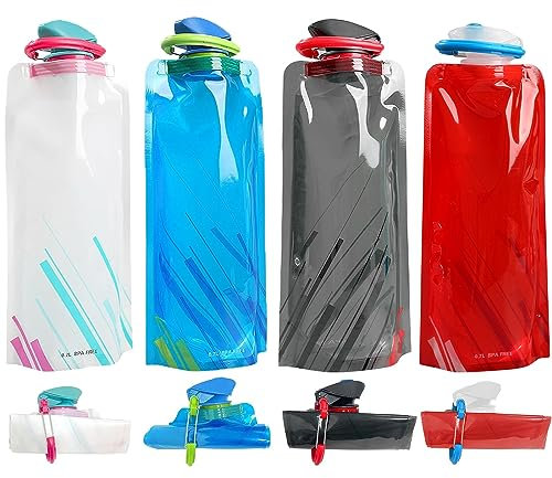 HDAKDDHG Collapsible Water Bottle, 4PCS 700ML Folable Water Bottles, BPA Free Portable Reusable Sports Water Bottle with Carabiner for Outdoor Sports, Hiking, Adventure, Travel, Cycling