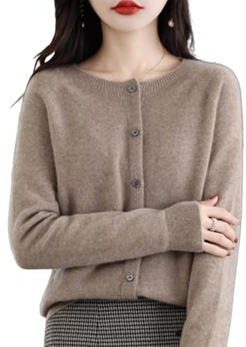 YuchiFa Cardigan en Cachemire pour Femme, Cardigan à Manches Longues avec Boutons sur Le Devant, Pull élastique en Tricot Doux et Chaud, Pull en Cachemire (Chameau,Grand)