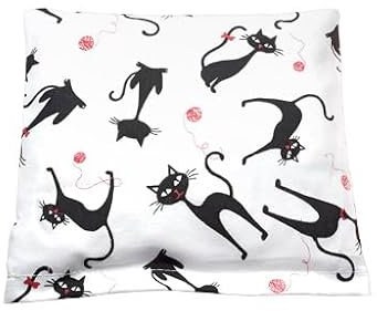 Kirschkernkissen mit waschbarem Baumwollbezug – Wärmekissen 400g (19x18cm) – Weiß mit Katzen – 100% natürliche Wärme- & Kältetherapie