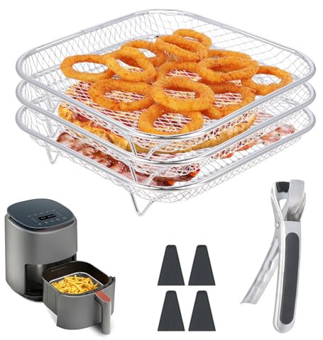 Mapille Rejilla Air Fryer Cuadrada, 20cm Rejilla para Freidora de Aire de Acero Inoxidable Compatible con COSORI [5,5L, 6L, 6,4L], Accesorios Freidora de Aire Cuadrada, Cesta para freidora de Aire