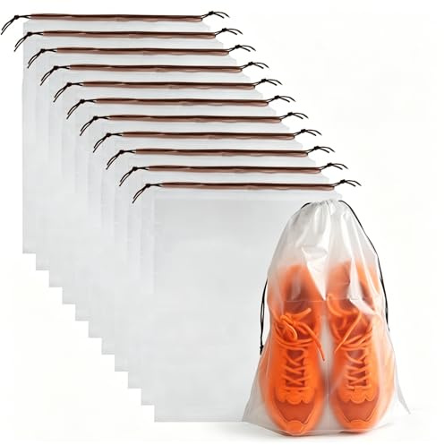 12 Pcs Shoe Bags for Travel PLULON Clear Drawstring Travel Shoe Bags for Packing Waterproof Dustproof Shoes Organizer Pouch Travel Accessories Shoe Storage Bag for Women Men Portable Travel Essentials