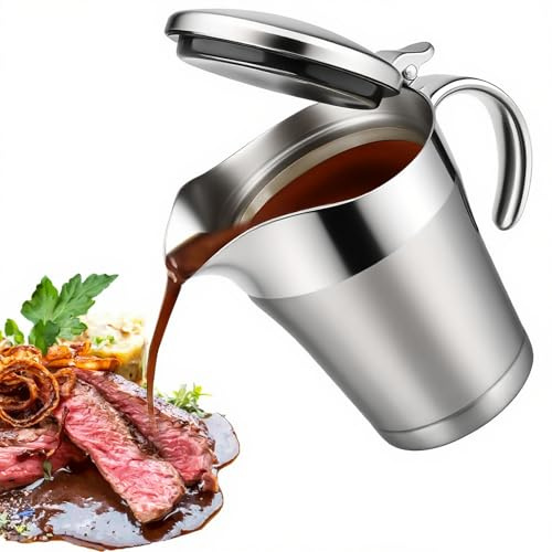 WIYETY Edelstahl Thermo Sauciere 450ML: Doppelt Isoliert mit Klappdeckel Soßenkanne, Isolierter Saucenbehälter mit Henkel für Abendessen Partys, Spülmaschinengeeignet