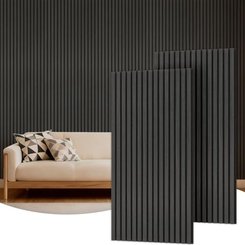 TONOR Akustiska Paneler 120 x 60 cm 3D Väggpaneler, Träpaneler, Vägg Som Ljudisoleringsplattor, Väggbeklädnad, för Väggdekoration Vardagsrum, Kontor, Kök, , 2 Pak, Svart