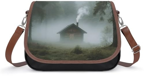 LPAGBCNU Skog dimma trähus crossbody väskor för kvinnor avtagbara remmar och dragkedja stängning läder axelväskor damhandväskor kuvertväska