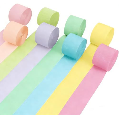Forbabe 8 rollos de papel crepé multicolor de 4,5 cm x 25 m, cinta crepé de macaron multicolor para decoraciones de fiesta, cumpleaños, baby shower y bodas, papel crepé para decoración de eventos y