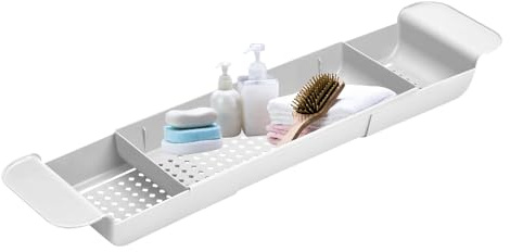 Vassoio Per Vasca Da Bagno - Mensola Per Vasca Da Bagno A Retrattile Da 78 Cm, Estensibile Sopra La Griglia Per-Vasca, Griglia Per Doccia A Drenatura Rapida, Organizzatore Di Stoccaggio Spa Per Sapone