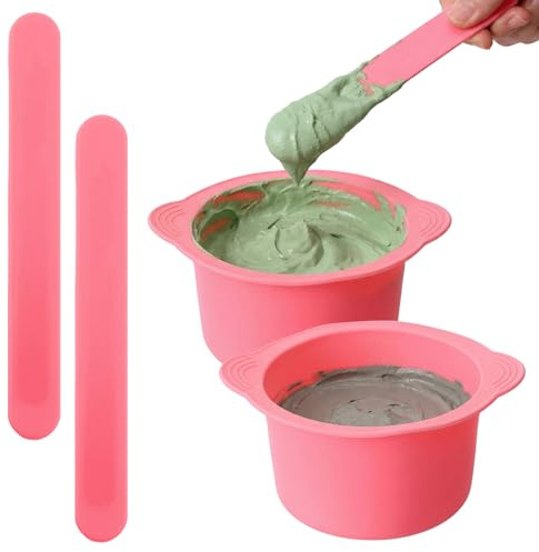 Classicseali 2PCS Silicone Wax Pot Insert,Wax Silicone Bowl with 2 Silicones Waxes Sticks,Non-Stick Silicones Waxe Pot Liner,for Preparing Powders,Making DIY Face Masks,Mixing Pigments,and Hair Dyes