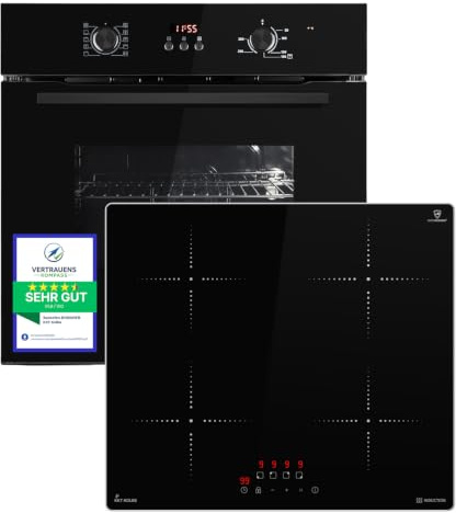KKT KOLBE Juego de cocina autosuficiente | 60 cm horno empotrado negro BO8005FB | 59 cm placa de inducción IH85900ED | parrilla de aire caliente | temporizador | acristalamiento de protección térmica