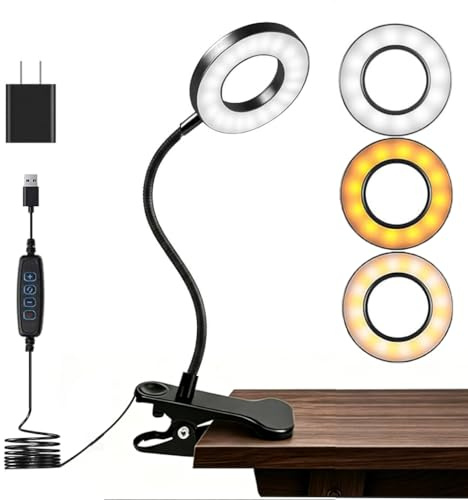 LED Luz Lectura con Clip con 3 Colores y 10 Brillos, LED Desk Lamp para Cuidado de los Ojos 360°Flexo de Lectura Regulable Luz USB Cuello de Cisne Flexible para Cama Estudio Trabajo Manualidade