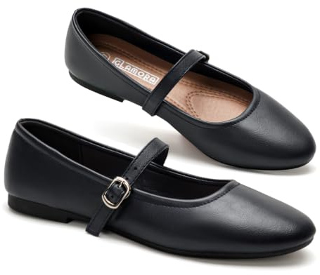 GLAMORA Babies Femme Classiques à Bride Réglable, Ballerines Plates avec Boucle, Chaussures Mary Jane en Synthétique Lisse, Bout Rond, Modèle Basique Uni