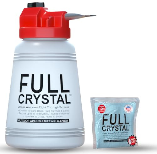 Full Crystal Window Cleaning Kit – 4 oz Glass Cleaner and Bottle with 27 ft Reach, Makes Up to 640 fl oz, Cleans Up to 20 Windows, Scrub-Free, Rinse-Free