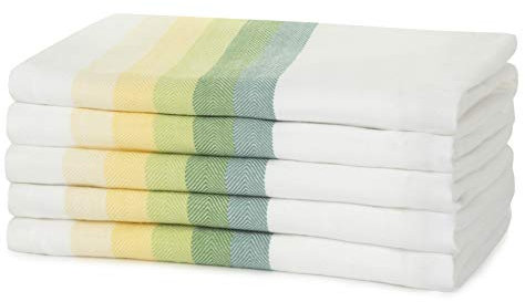 Sticky Toffee 100% Baumwolle Geschirrtücher, Grün/Gelb Mehrfarbig Herringbone 5 Packung von Küchentüchern | 50 x 70 cm | Grün/Gelb | Absorbent Restaurant Bar Glasküchentücher