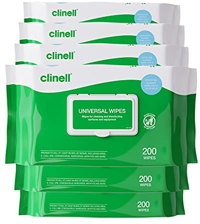 Clinell Universal Cleaning and Disinfectant Wipes - Pack of 6, 1200 Wipes - Multi Surface, Kills 99.99% of Germs, Quick Action, Green, Pleasant Fragrance
