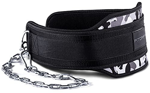 Fitgriff® Dip Gürtel mit Kette + 2 Karabiner, Dip Belt für Bodybuilding, Krafttraining, Gewichtheben - Gewichthebergürtel, Gewicht Gürtel (Camo, Onesize)