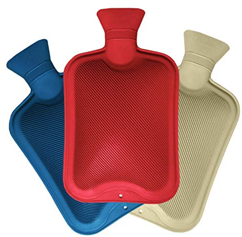 Hot Water Bottle | Pack of 3 Natural Rubber Mini Hot Water Bottles 500 ml | Red Cream Blue Hot Water Bag for Pain Relief Secure & Leakproof (Assorted Colours)