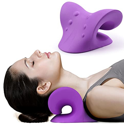 Entspannungskissen für Nacken und Schultern, Gerät zur Dehnung des Nackens zur Linderung von Schmerzen im Kiefergelenk und Ausrichtung der Halswirbelsäule, Chiropraktikkissen, Nackenstrecker, Lila